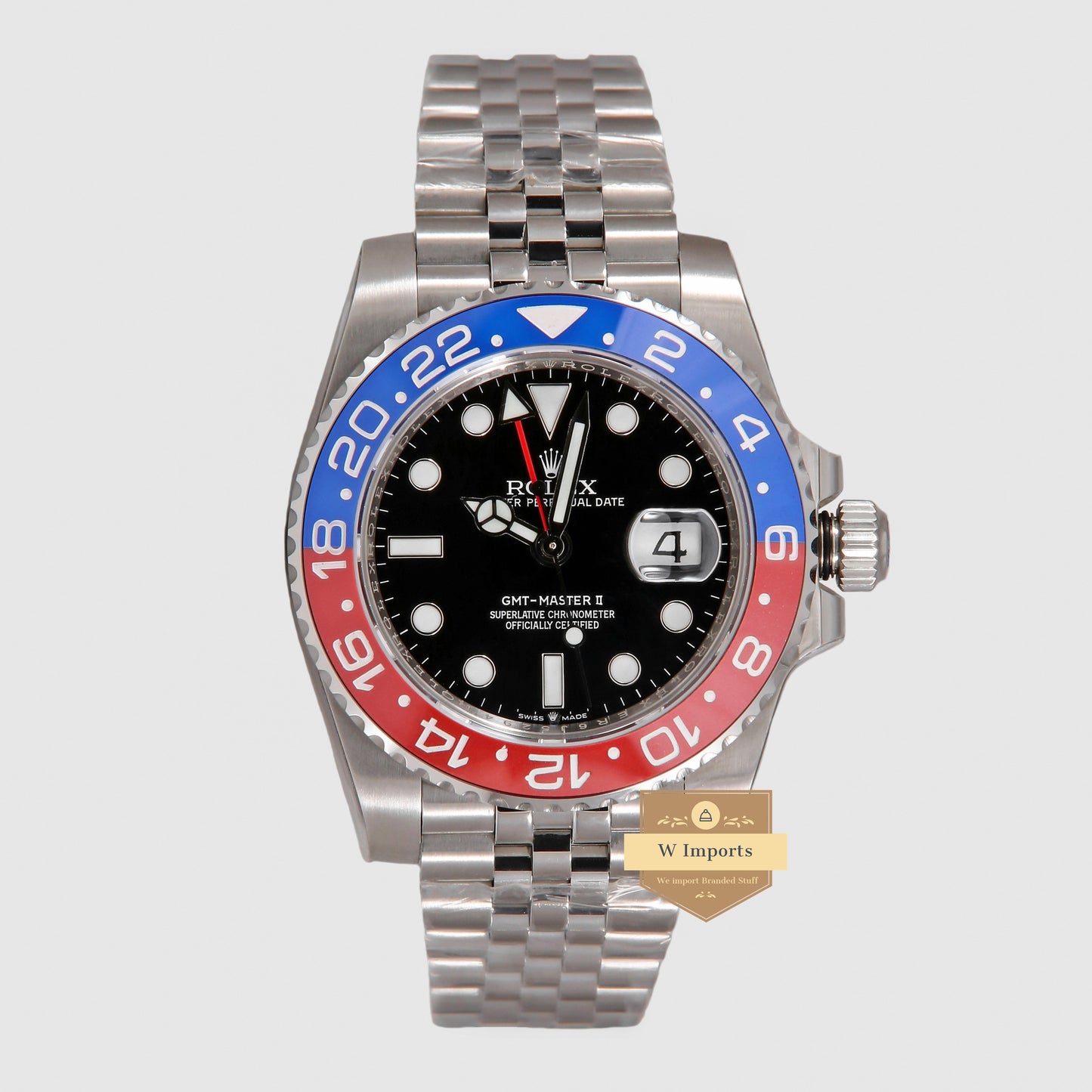 Latest Collection GMT 40 Silver With Black Dial & Pepsi Bezel Automatic Watch EW Made