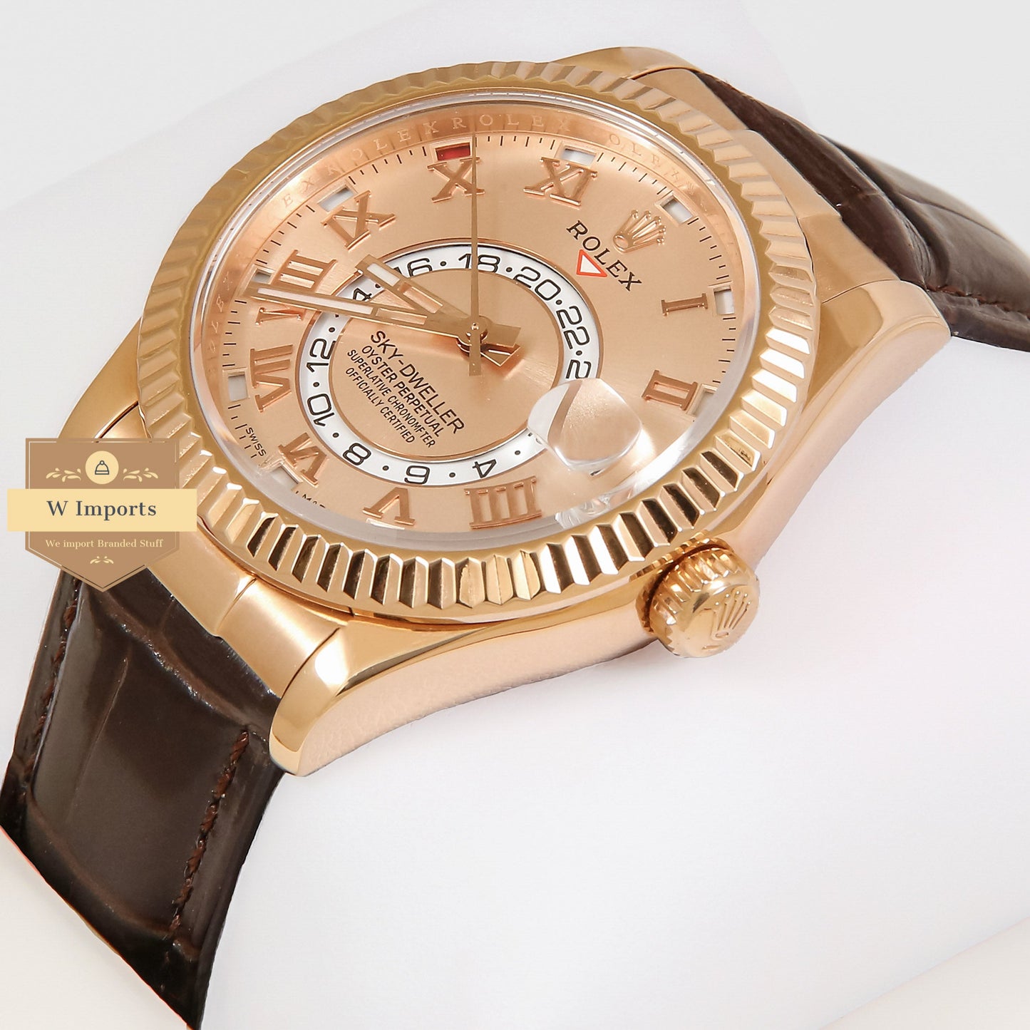 Latest Collection 42 Rose Gold Case With Dial & Brown Leather Strap Roman Numeral Automatic Watch EW Made