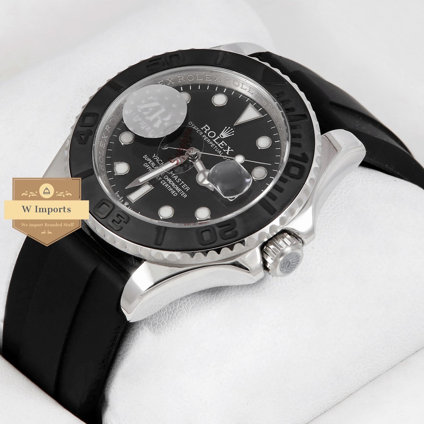 Latest Collection 42 Silver & Black Case With Black Dial & PVC Rubber Strap Automatic Watch ZR Factory