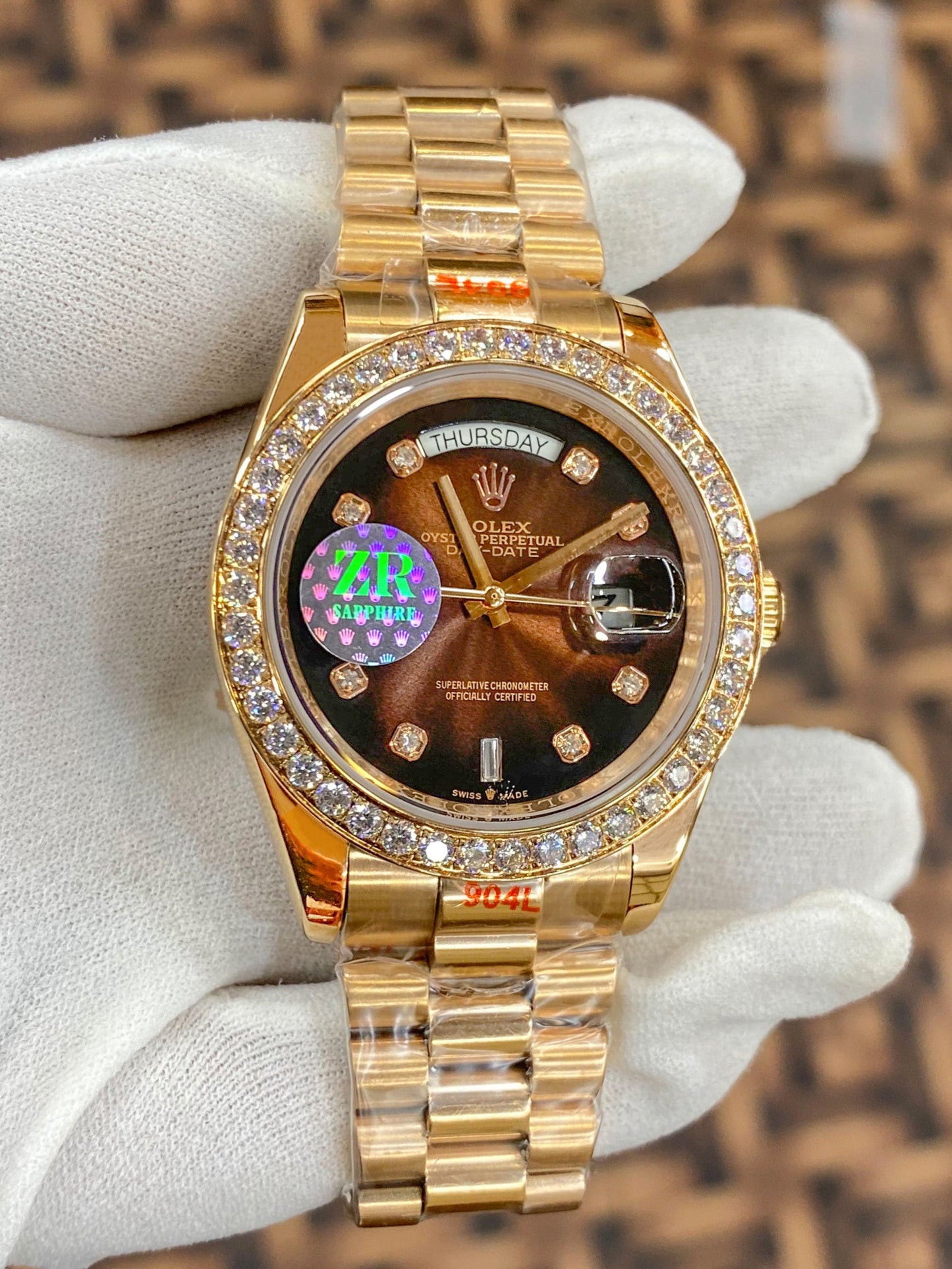 Latest Collection 40 Rose Gold With Chocolate Brown Dial & Stone Bezel ZR Factory