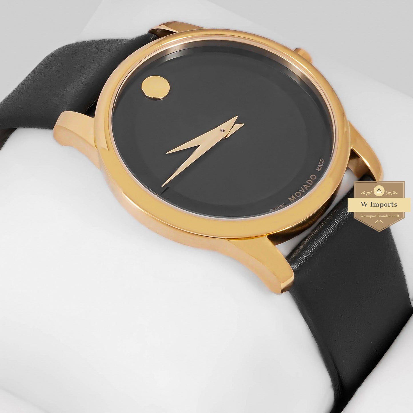 LATEST COLLECTION YELLOW GOLD CASE WITH BLACK DIAL & PLAIN LEATHER STRAP