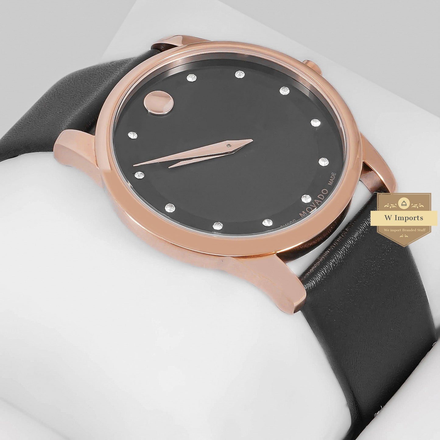LATEST COLLECTION ROSE GOLD WITH BLACK INNER DOTTED DIAL & LEATHER STRAP