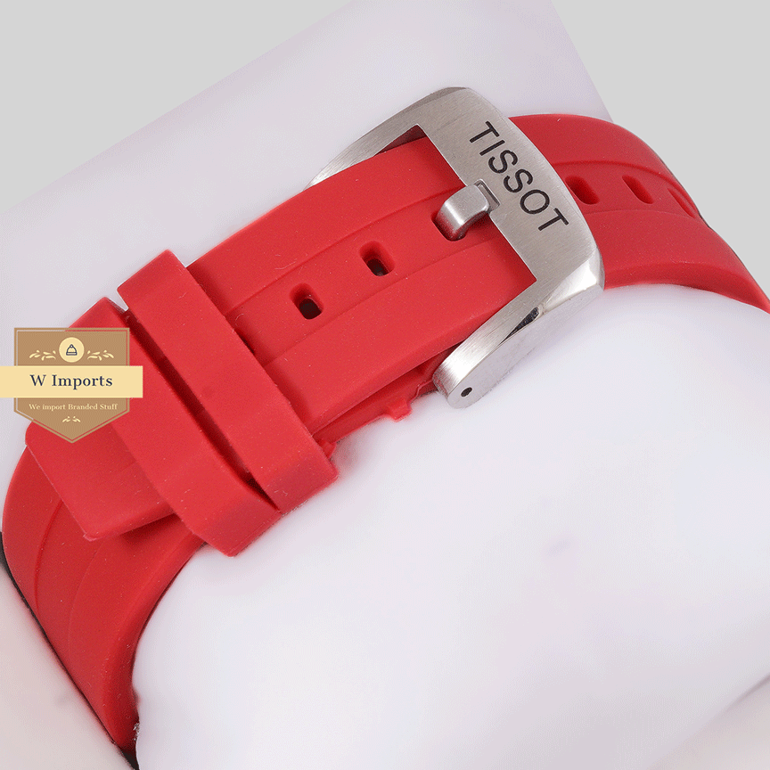 Latest Collection Chronograph Silver Case With Red Dial & Pvc Strap