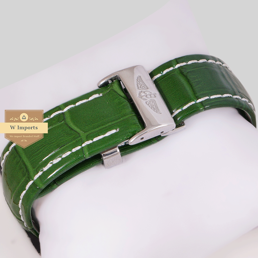 Latest Collection Silver Case With Green Dial Chronograph Watch with Leather strap