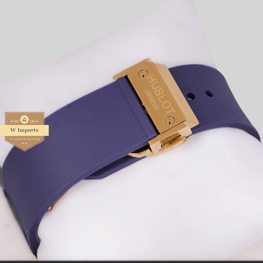 Latest Collection Chronograph Yellow Gold Case With Blue Dial & Pvc Strap
