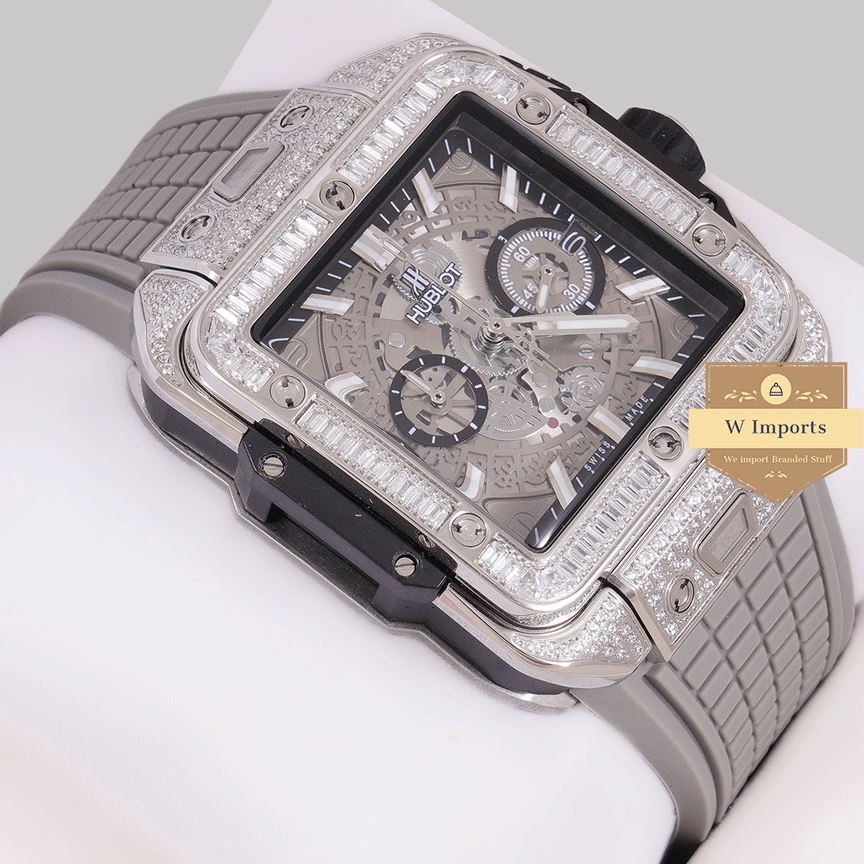 Latest Premium Collection Chronograph Silver Stone Bezel & Gray Skeleton Dial With Pvc Strap