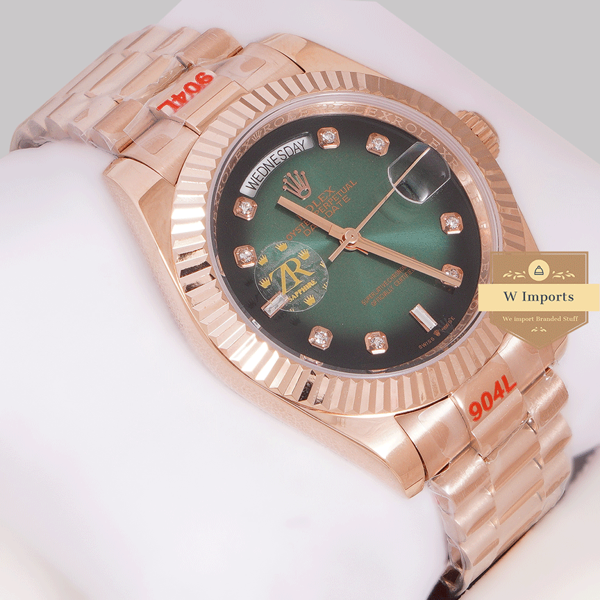 Latest Collection 40 Rose Gold With Dark Green Dial & Fluted Bezel ZR Factory