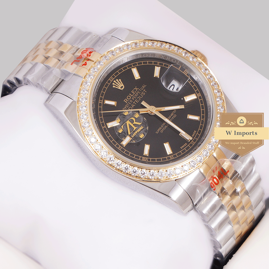 Latest Collection 36mm Two Tone Yellow gold with Black dial stone bezel Automatic ZR factory