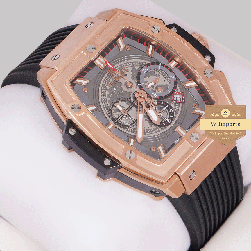 New Arrival Chronograph Rose Gold Case With Skeleton Dial Pvc Strap Watch