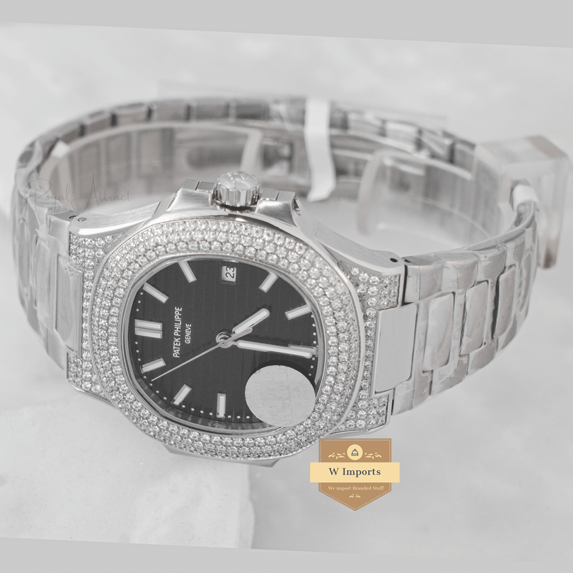 Latest Collection Silver Stone Case With Black Dial Automatic Watch