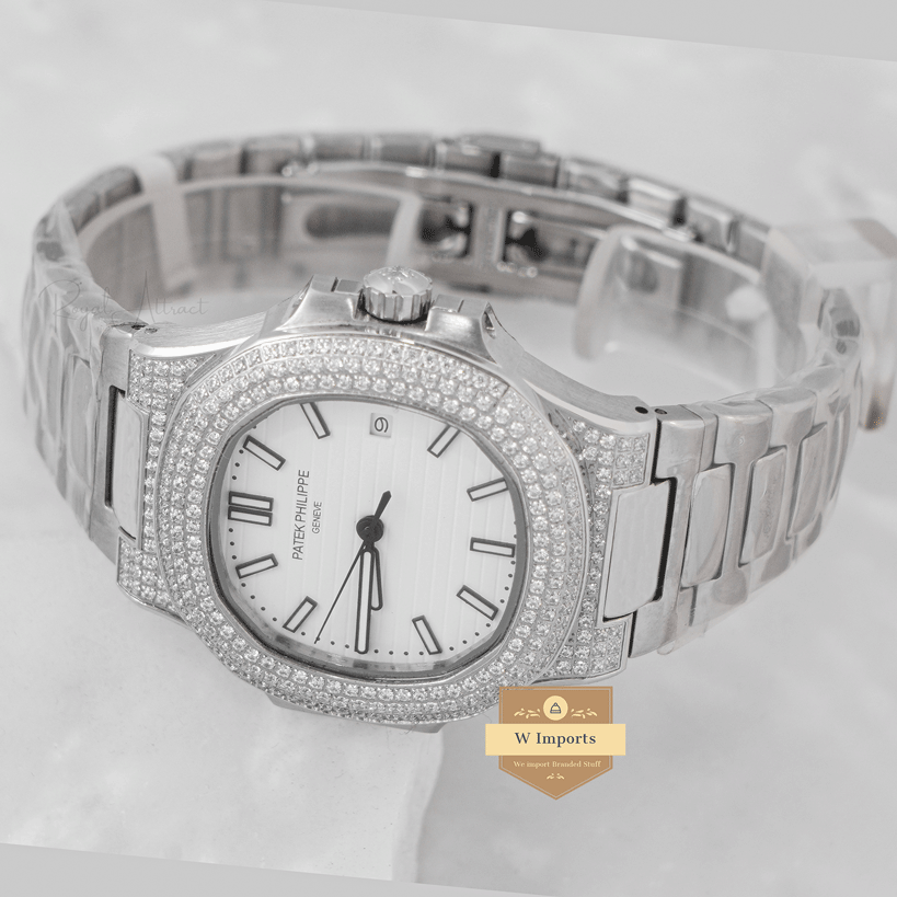 Latest Collection Silver Stone Case With White Dial Automatic Watch