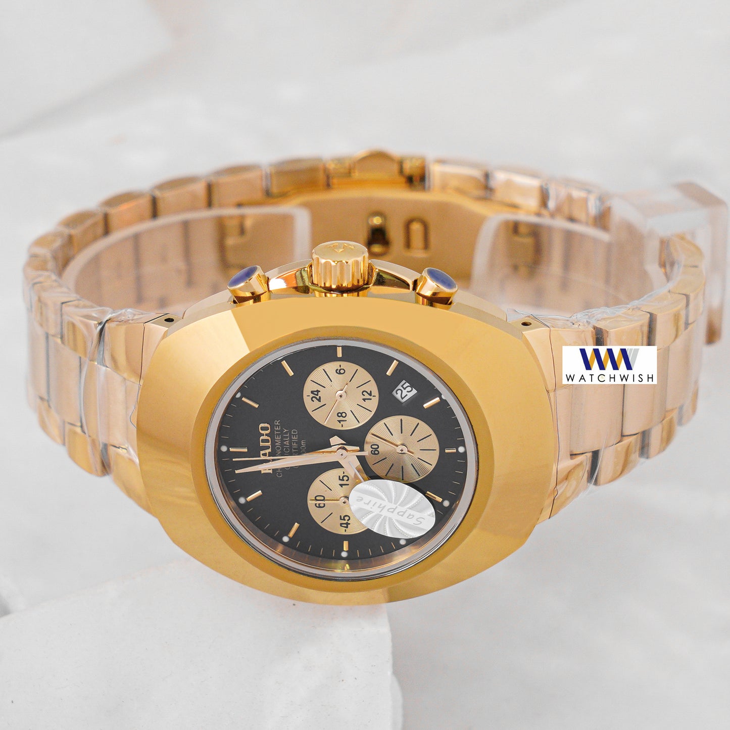 Latest Collection Chronograph Yellow Gold With Black Dial Chain Watch