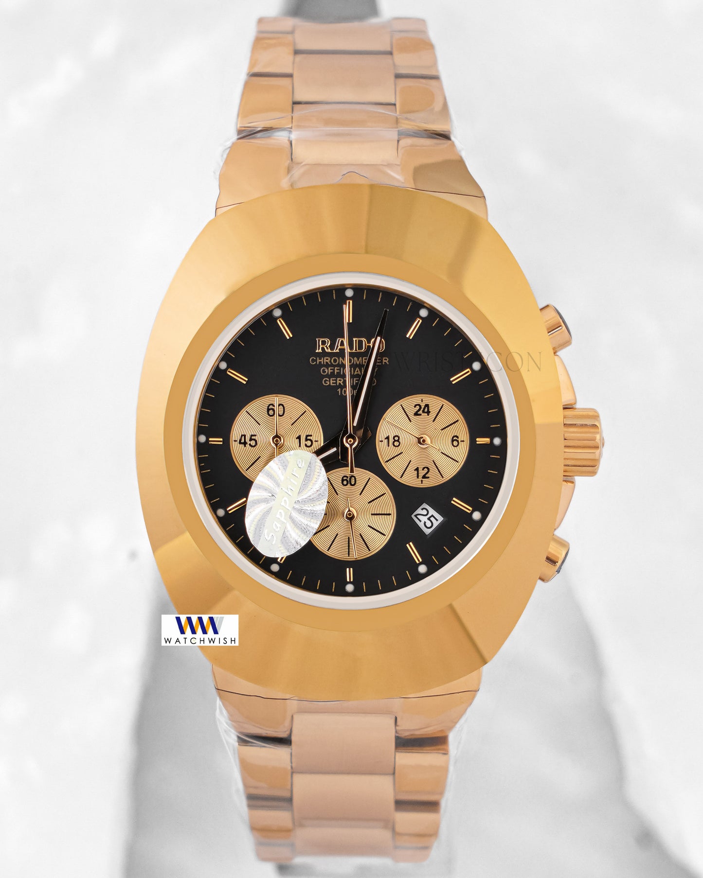 Latest Collection Chronograph Yellow Gold With Black Dial Chain Watch