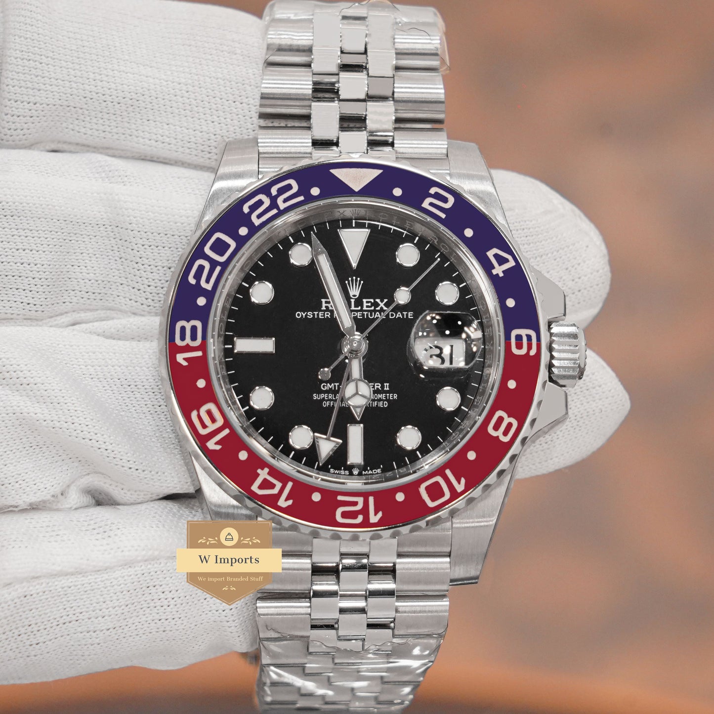 Latest Collection GMT 40 Silver With Black Dial & Pepsi Bezel Automatic Watch EW Made