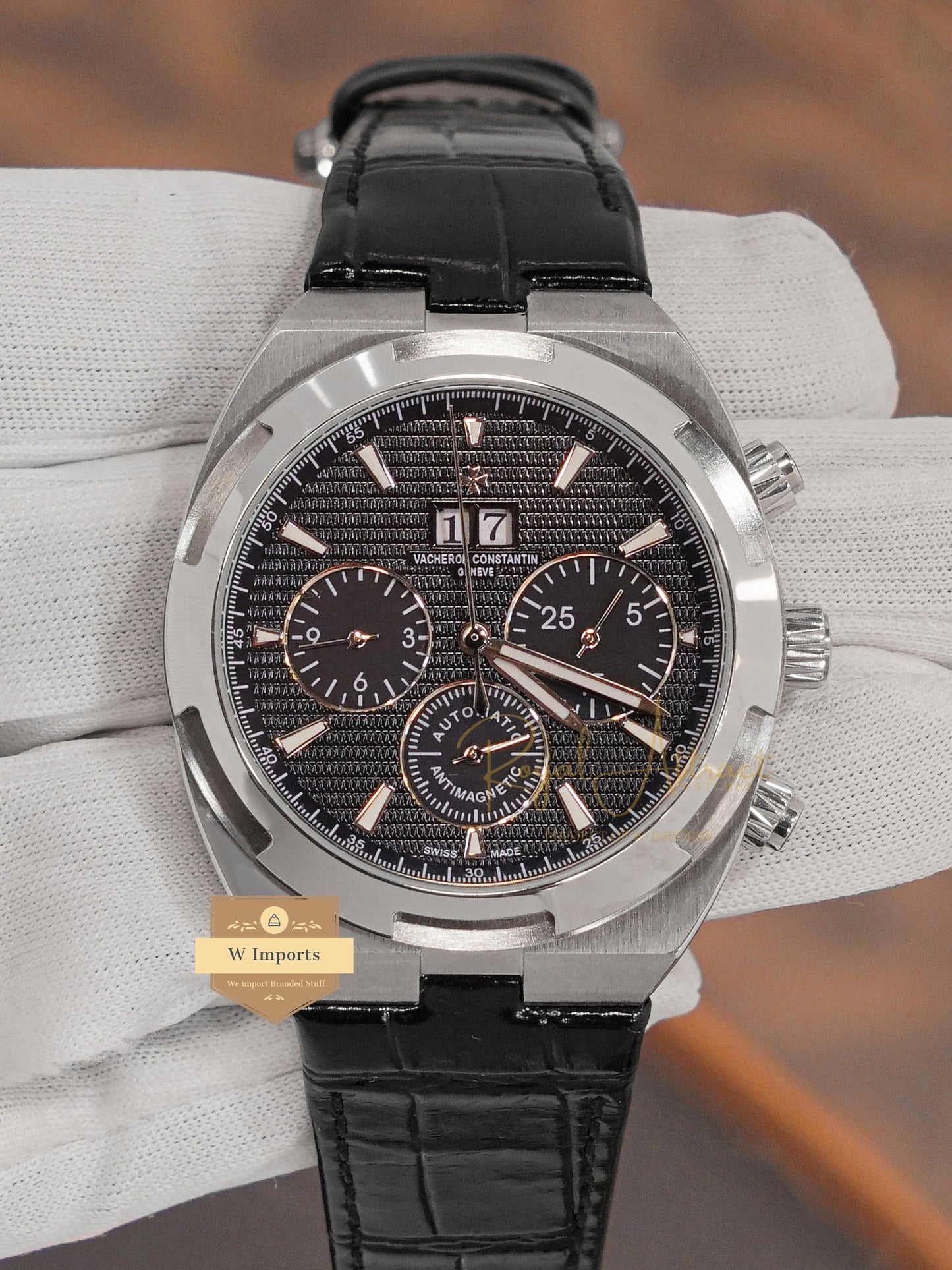 LATEST COLLECTION CHRONOGRAPH SILVER CASE WITH BLACK DIAL & LEATHER STRAP