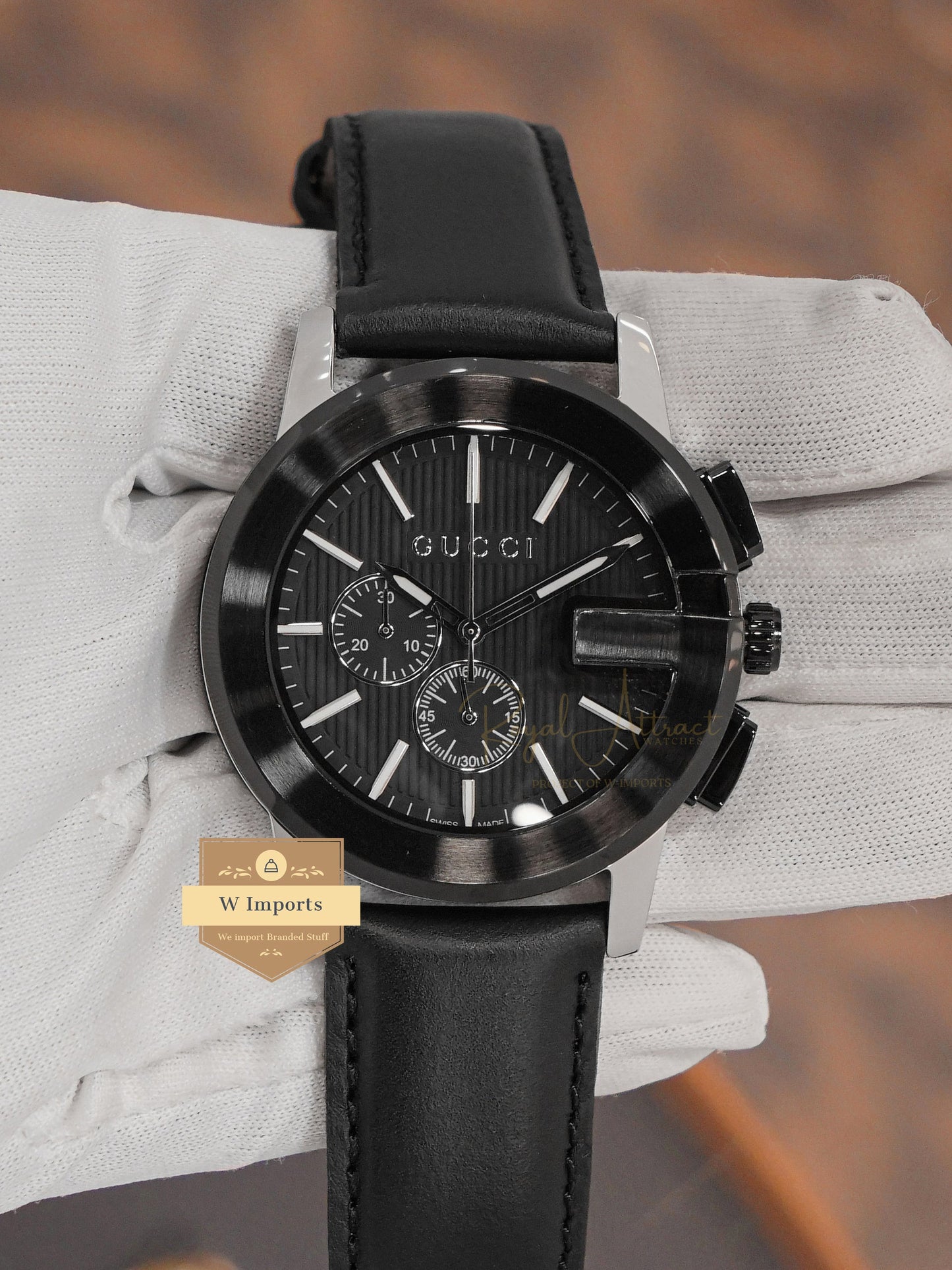 LATEST COLLECTION CHRONOGRAPH SILVER CASE WITH BLACK DIAL & LEATHER STRAP