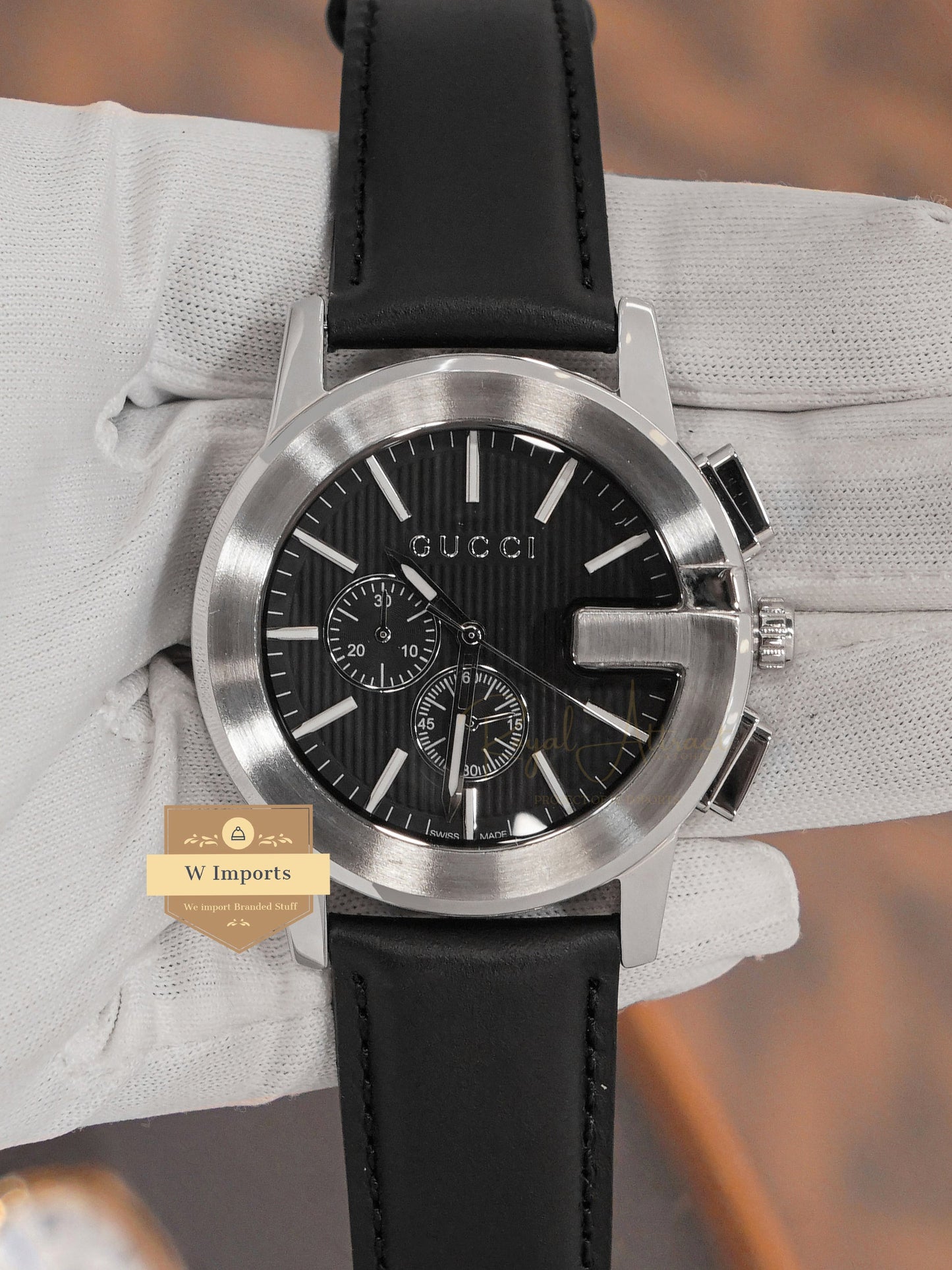 LATEST COLLECTION CHRONOGRAPH SILVER CASE WITH BLACK DIAL & LEATHER STRAP