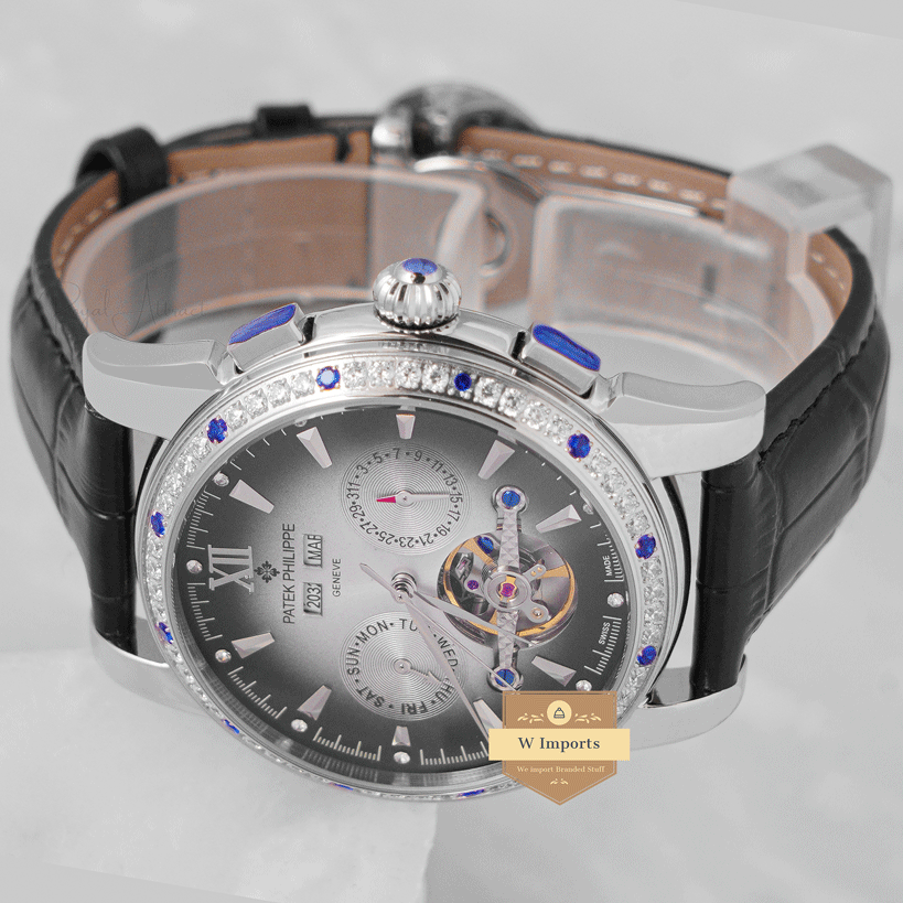 LATEST COLLECTION CHRONOGRAPH SILVER CASE WITH GRAY DIAL & LEATHER STRAP
