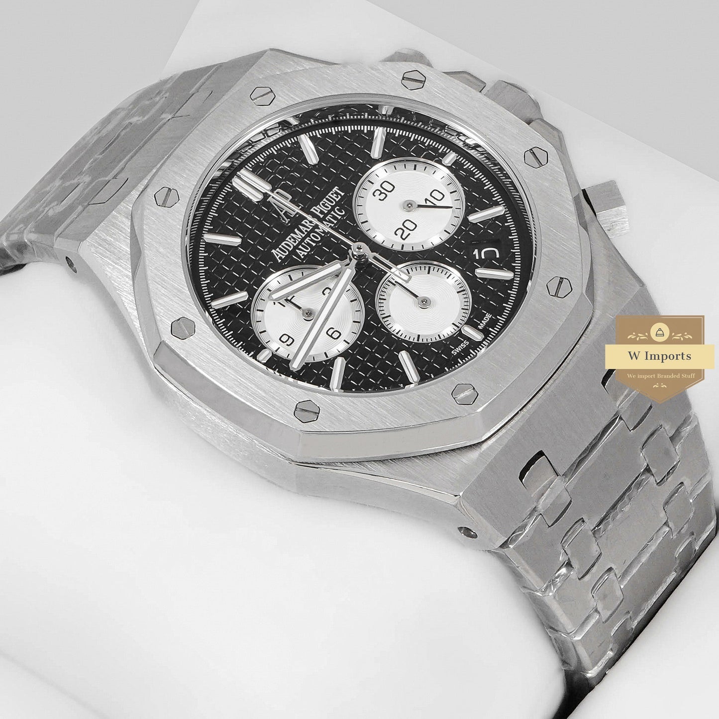 LATEST COLLECTION OAK CHRONOGRAPH SILVER WITH BLACK DIAL CHAIN WATCH