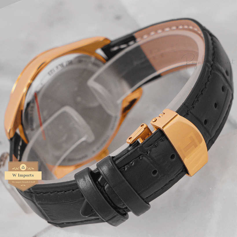 Latest Collection Yellow Gold Case With Black Dial & Leather Strap