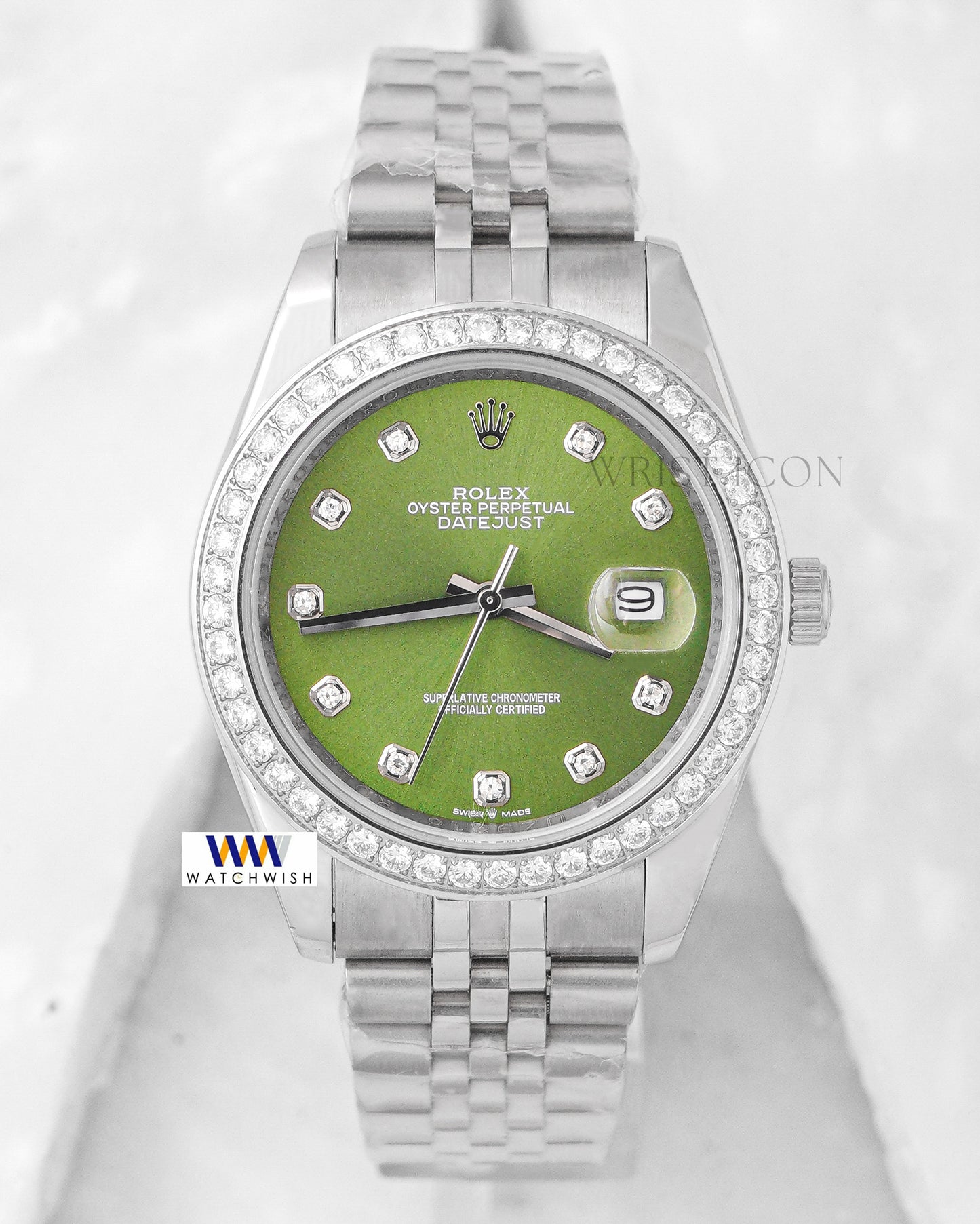 Latest Collection 41 Silver With Green Dial And Stone Bezel Zr Factory