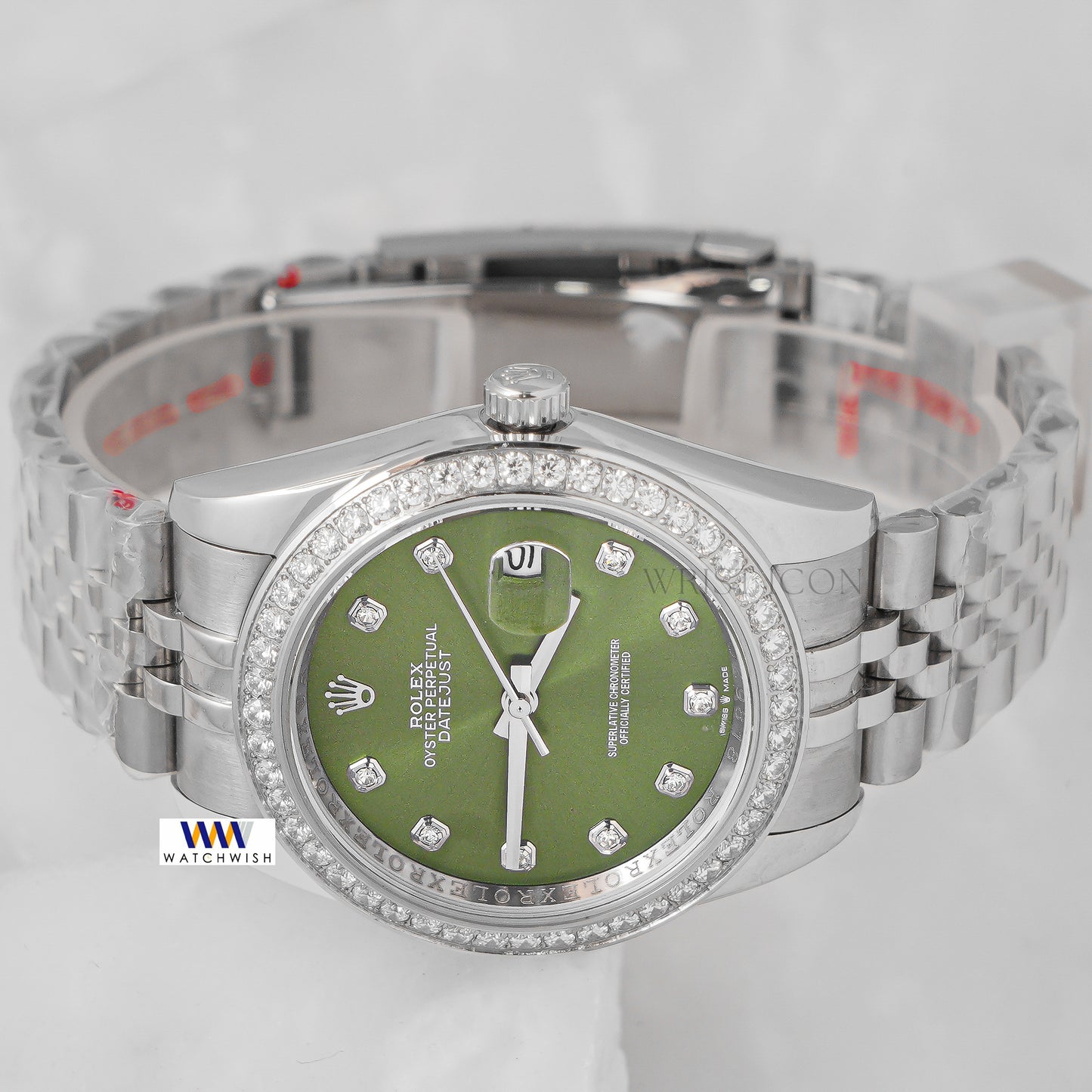 Latest Collection 41 Silver With Green Dial And Stone Bezel Zr Factory