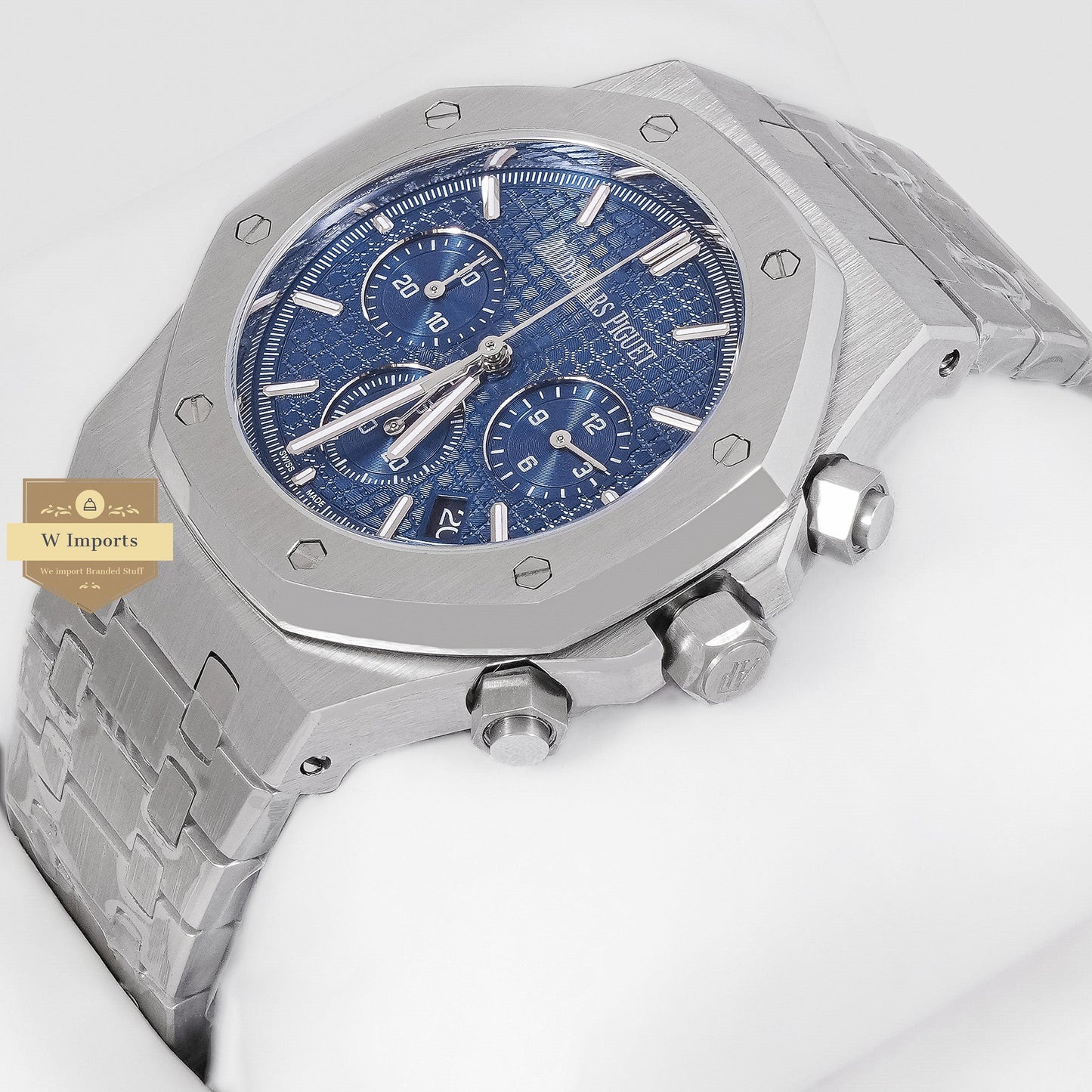 Latest Collection Chronograph Silver With Blue Texture Dial Chain Watch