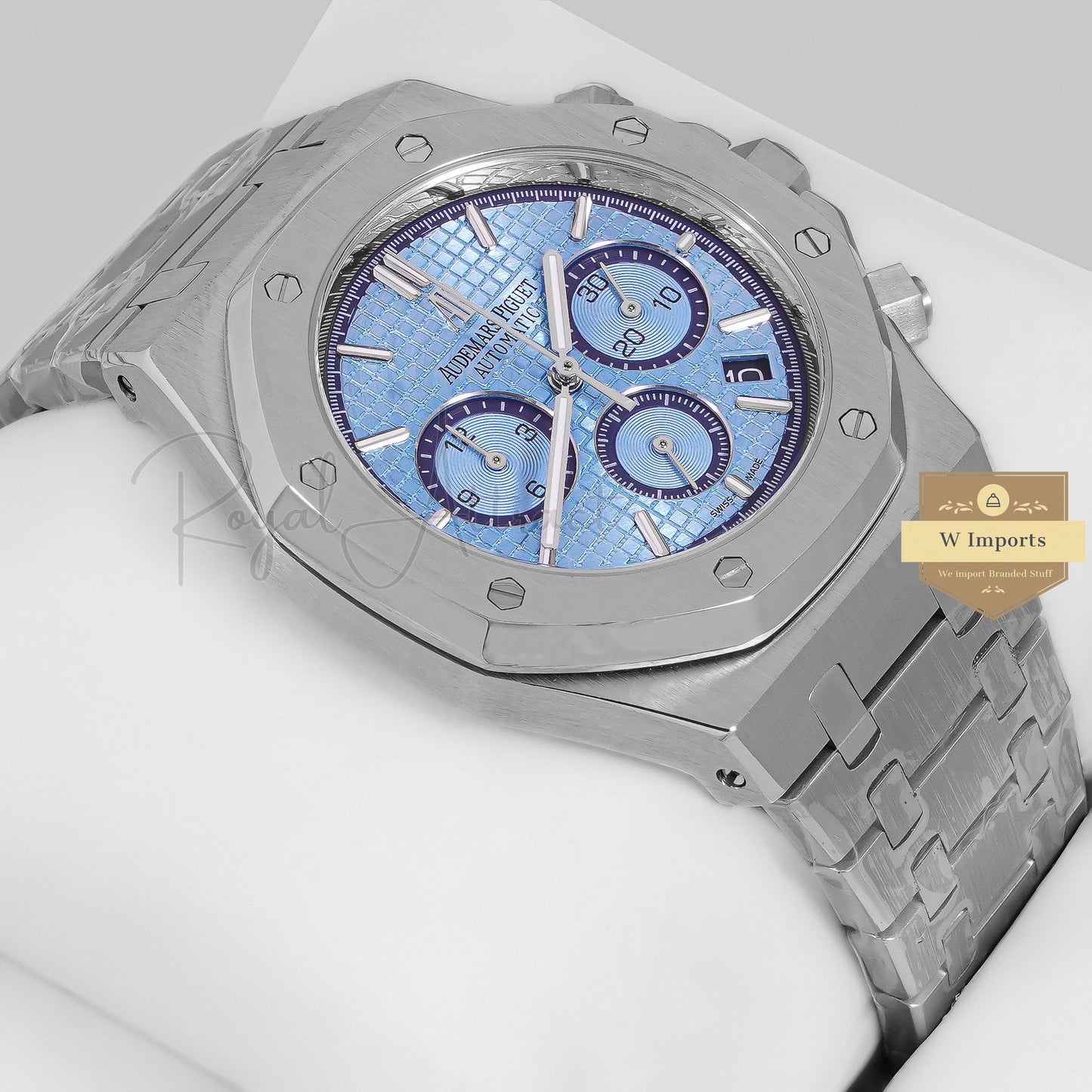 Latest Collection Chronograph Silver With Light Blue Dial Chain Watch