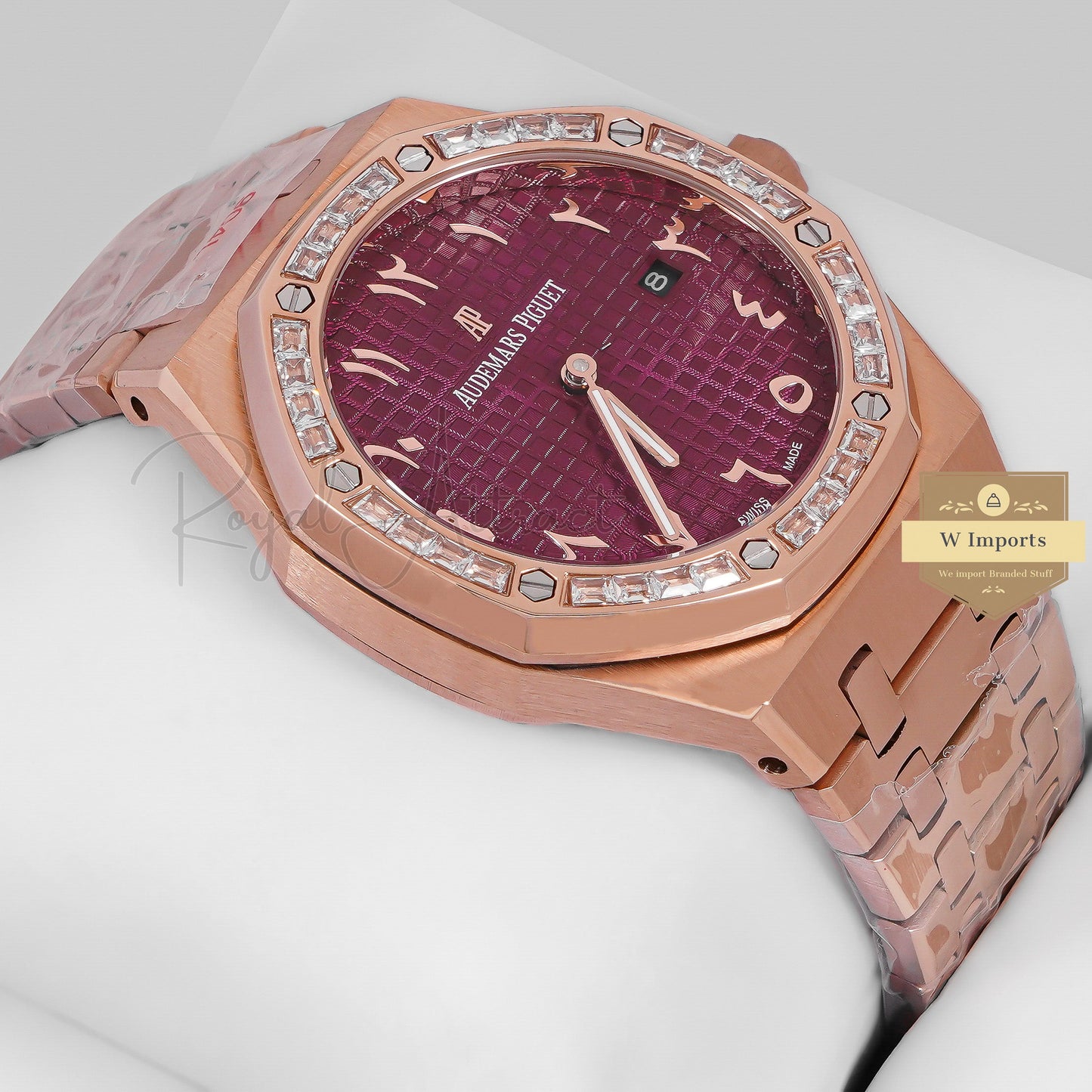 Latest Collection Rose Gold With Purple Dial & Stone Bezel