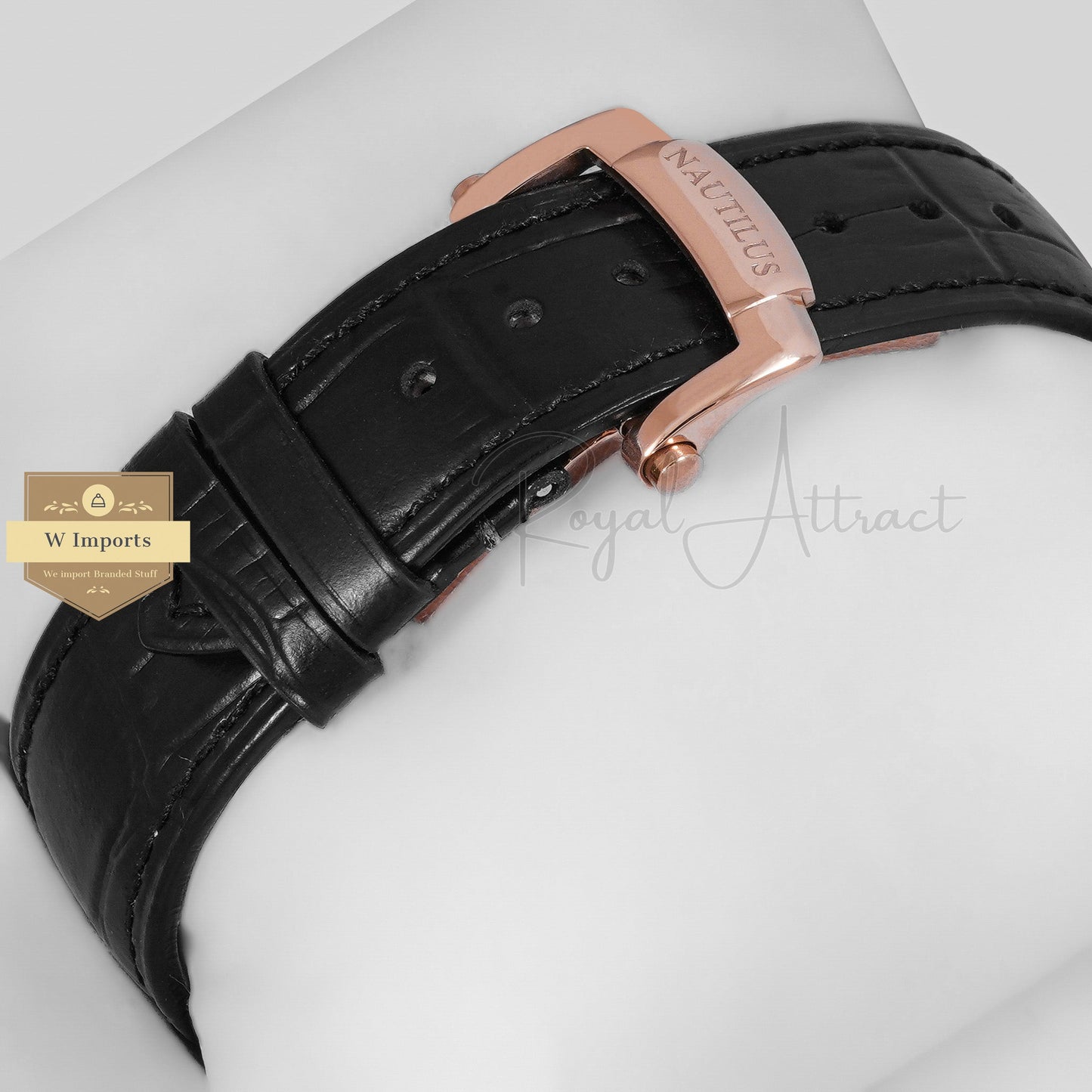 Latest Collection Rose Gold Case With Charcialdial & Leather Strap