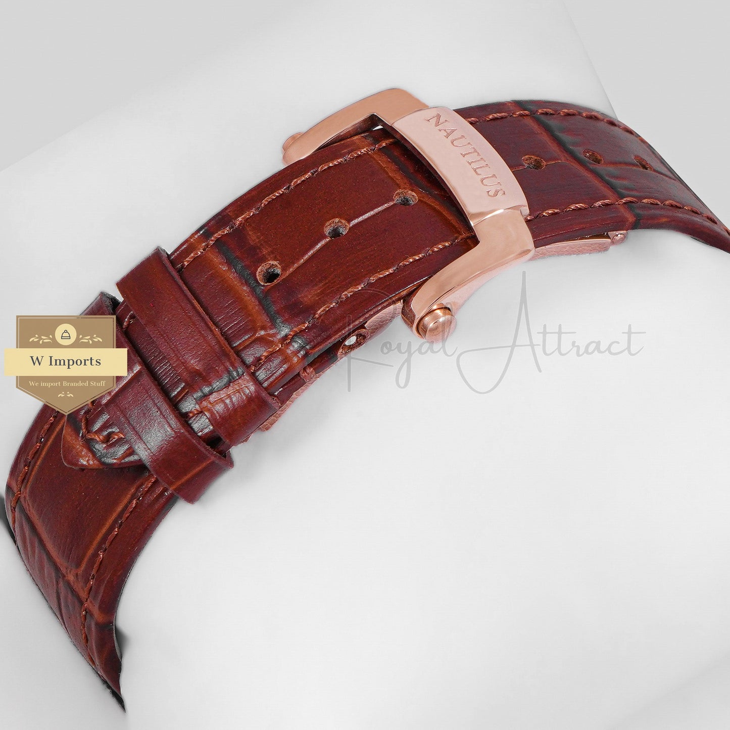 Latest Collection Annual Calendar Moon Phase Rose Gold Stone Case With Charcoal Dial & Brown Leather Strap