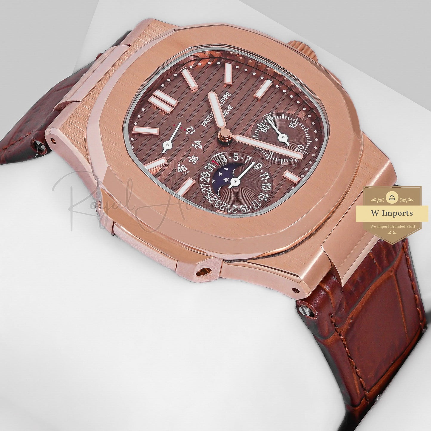 Latest Collection Rose Gold Case With Brown Dial & Leather Strap
