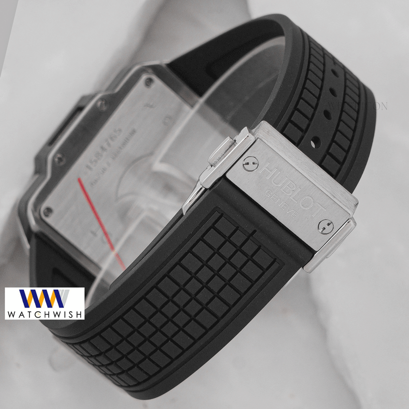 LATEST COLLECTION CHRONOGRAPH SQUARE SILVER CASE WITH GREY SKELETON DIAL & BLACK PVC STRAP