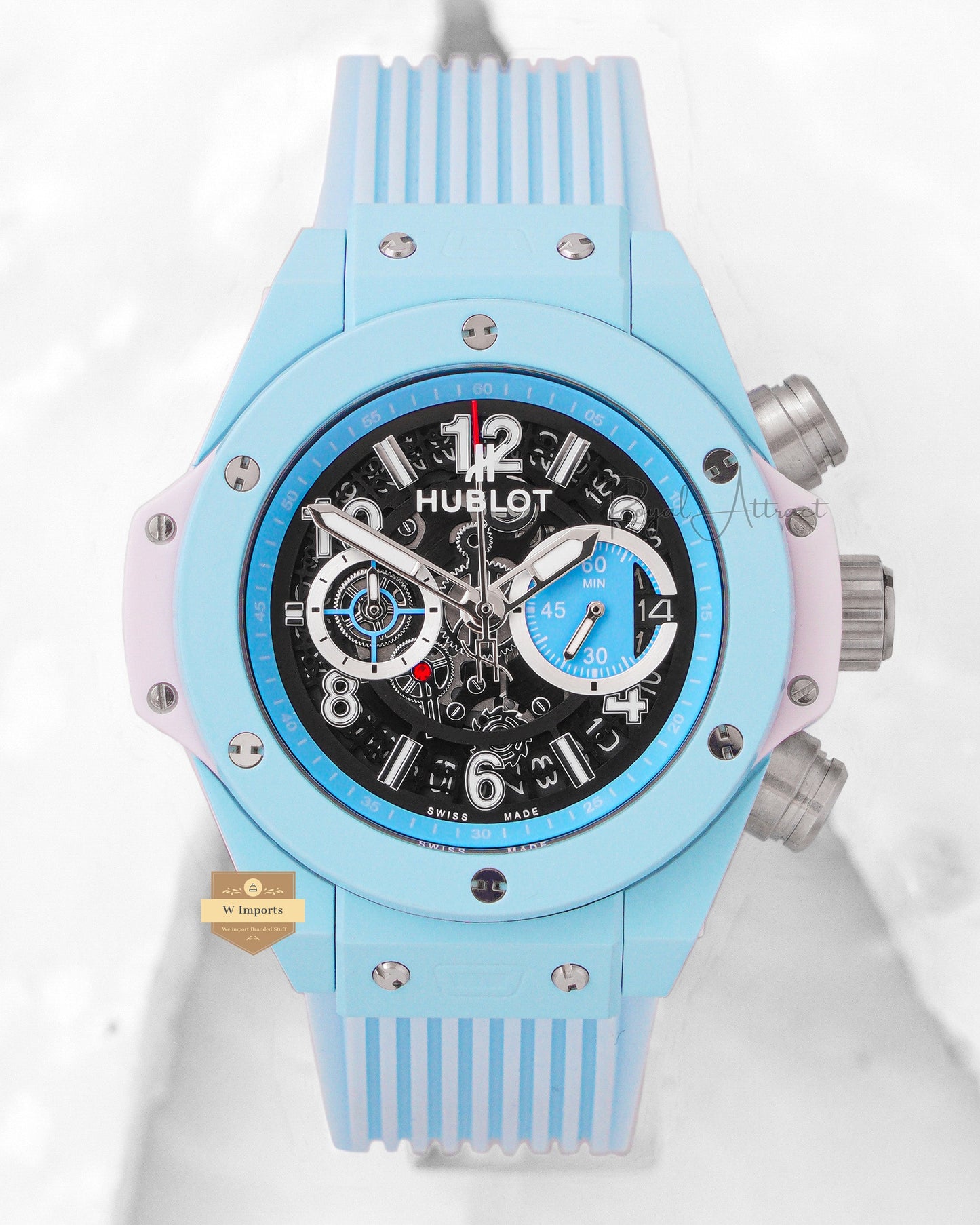 Latest Collection Chronograph Tiffany Blue Case With Black Dial Pvc Strap