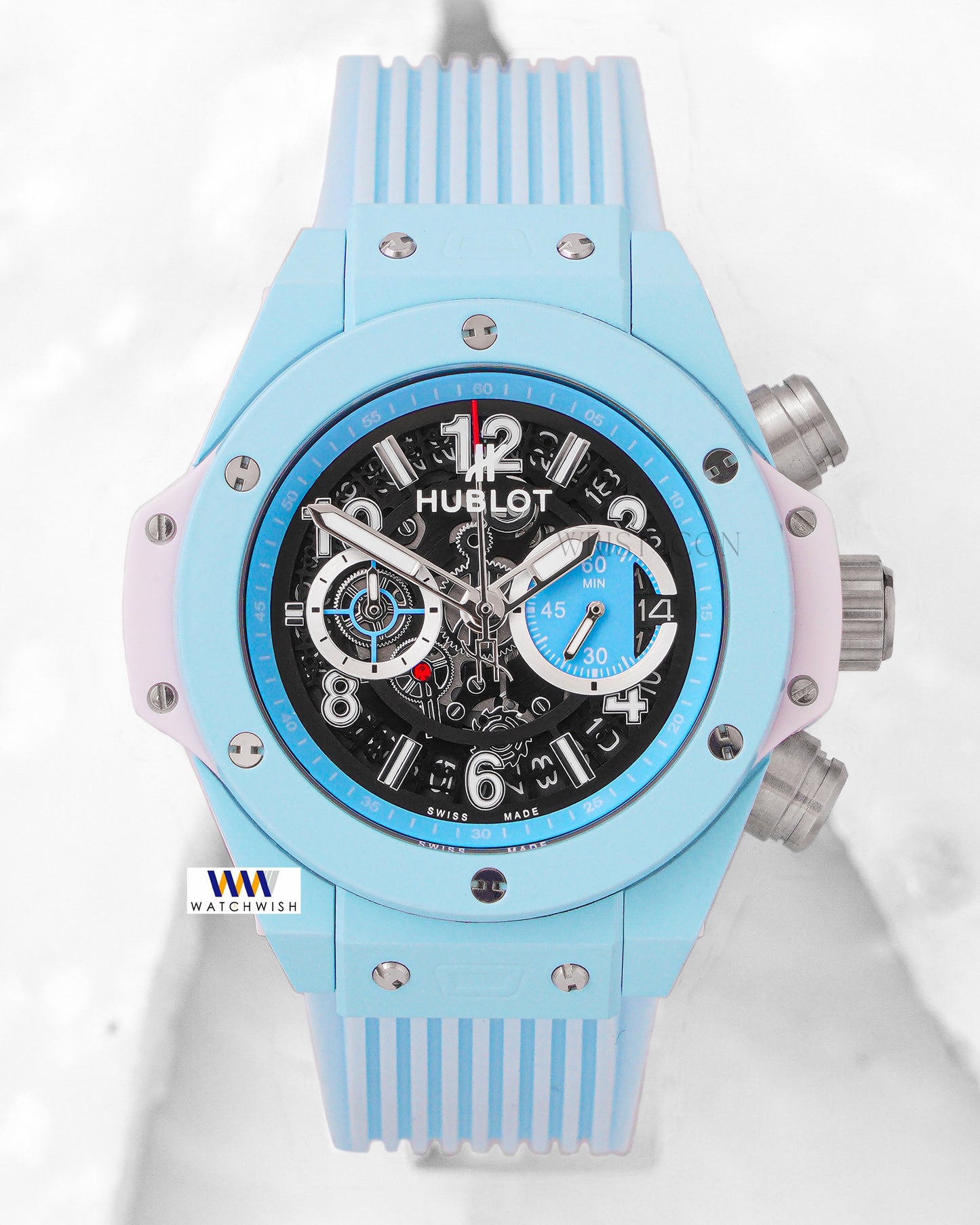 Latest Collection Chronograph Tiffany Blue Case With Black Dial Pvc Strap