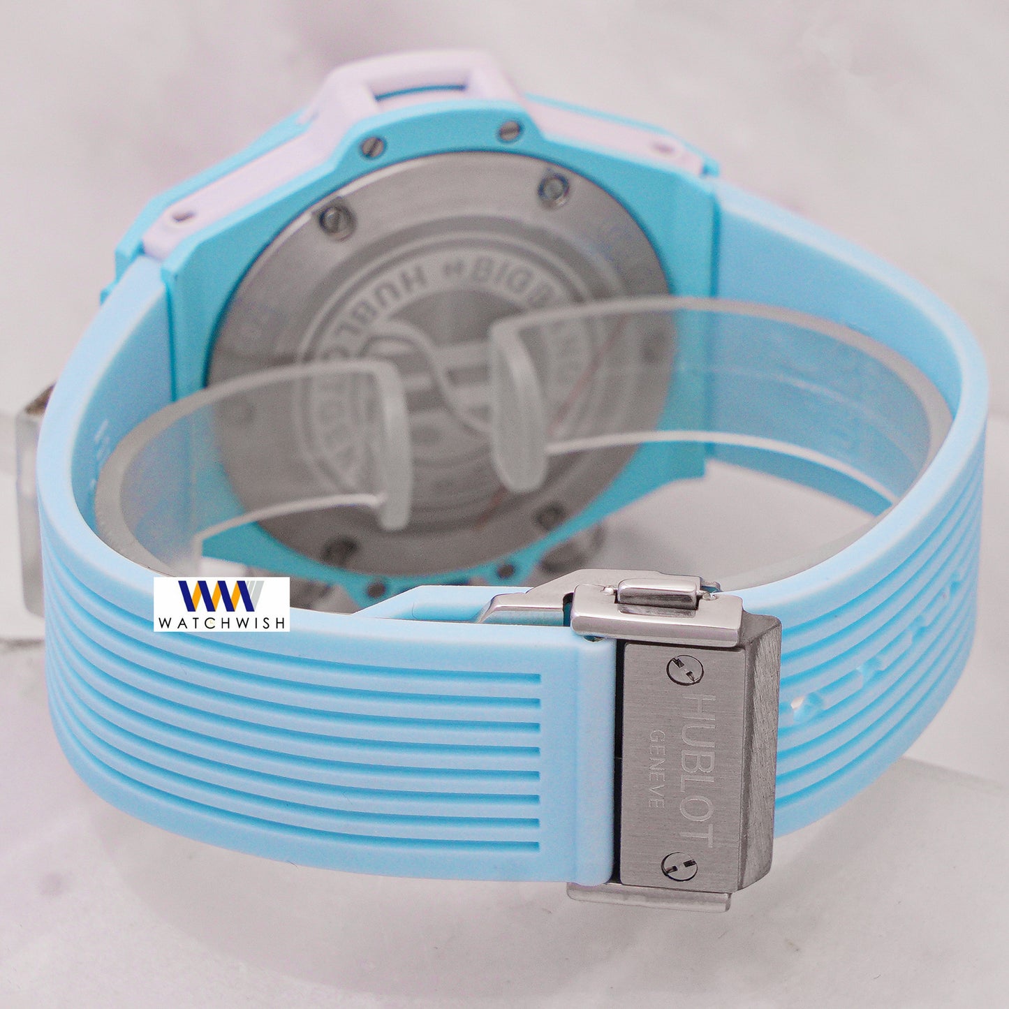 Latest Collection Chronograph Tiffany Blue Case With Black Dial Pvc Strap