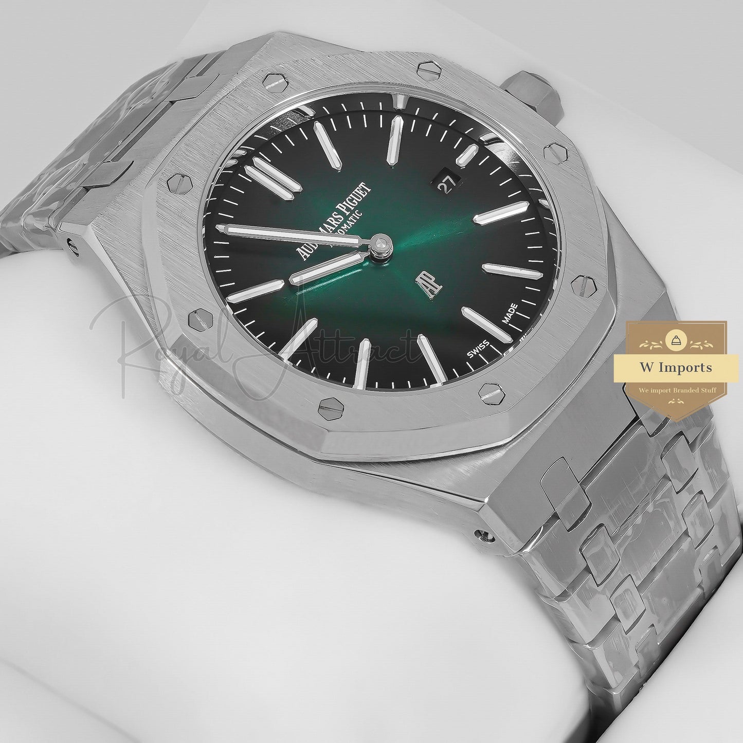 Latest Collection Silver With Green Dial Chain Watch For Men