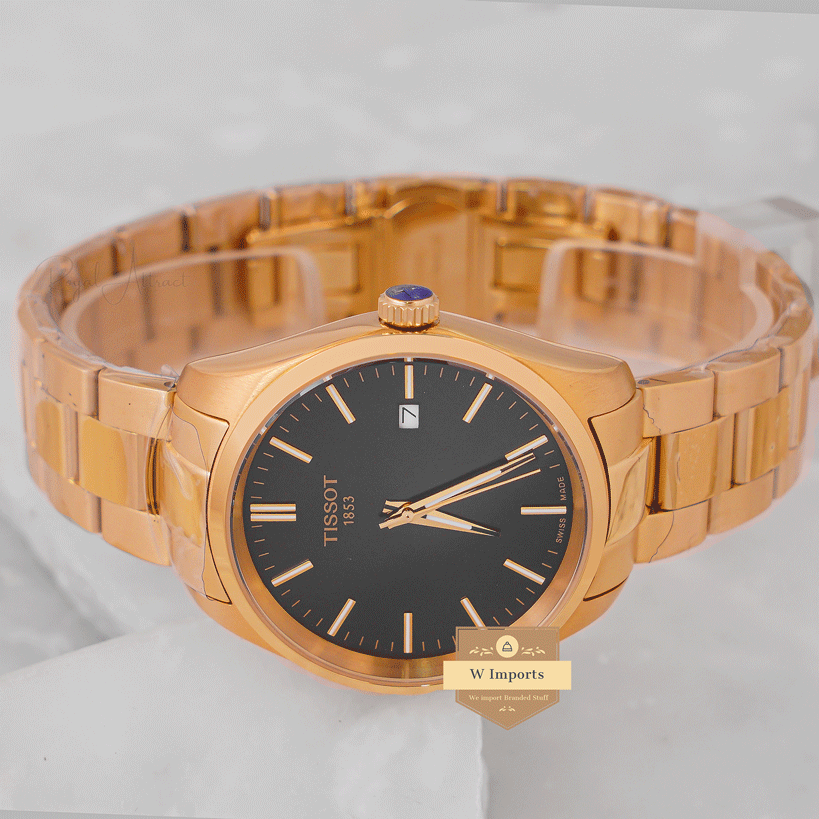 Latest Collection Yellow Gold With Black Dial Chain Watch