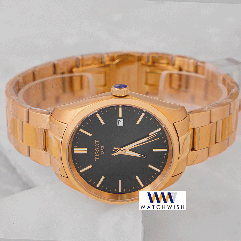 Latest Collection Yellow Gold With Black Dial Chain Watch