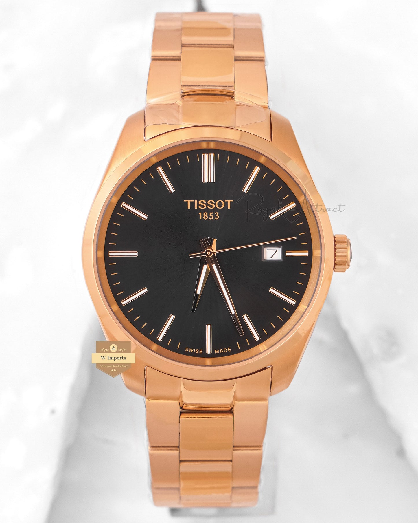Latest Collection Yellow Gold With Black Dial Chain Watch