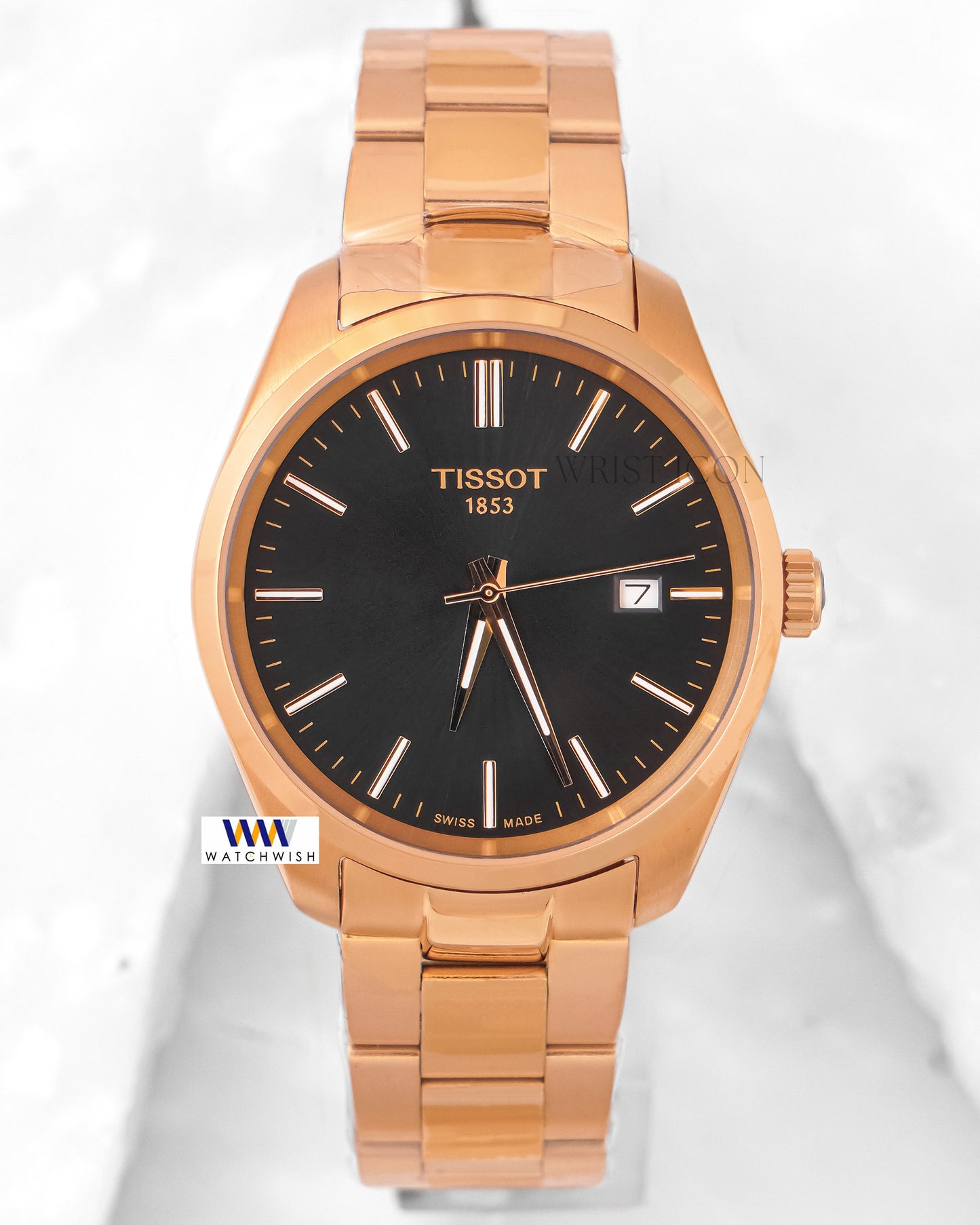 Latest Collection Yellow Gold With Black Dial Chain Watch