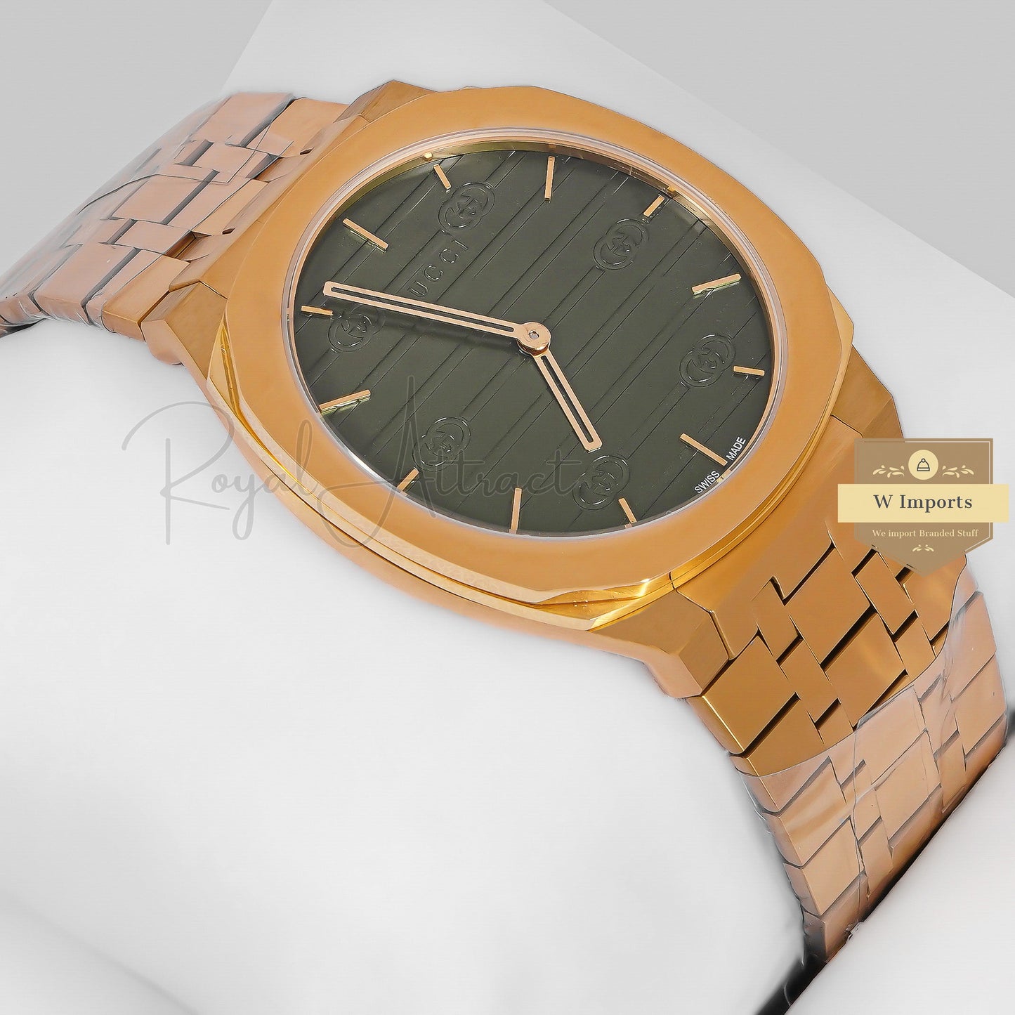 Latest Collection Yellow Gold With Green Dial Chain Watch