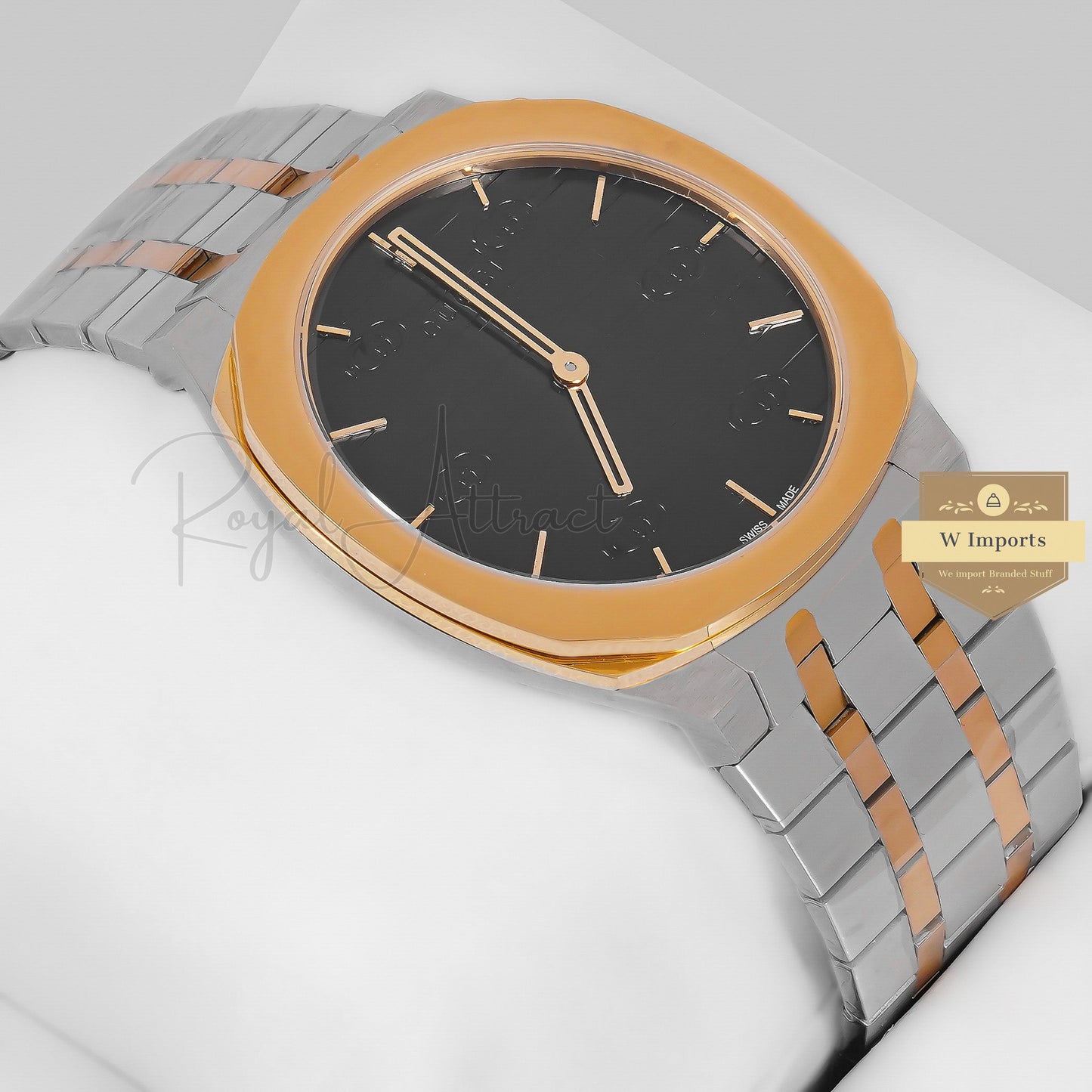 Latest Collection Two Tone Yellow Gold With Black Dial Chain Watch