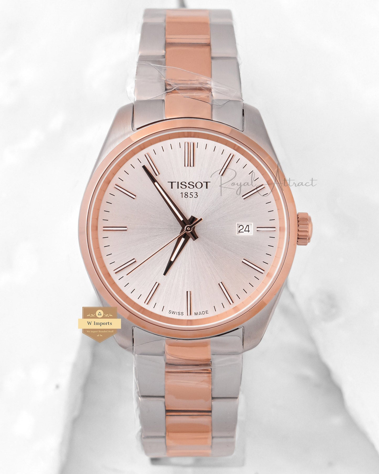 Latest Collection Two Tone Rose Gold With White Dial Chain Watch