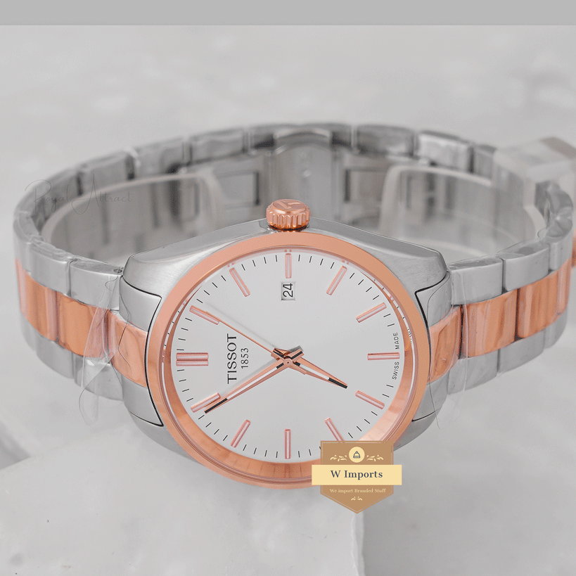Latest Collection Two Tone Rose Gold With White Dial Chain Watch
