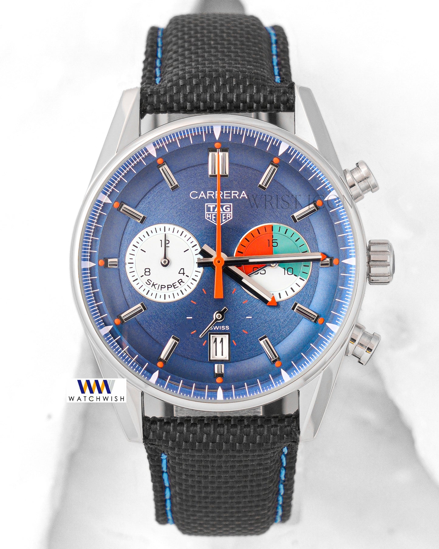 Latest Collection Chronograph Silver Case With Blue Dial & Black Leather Strap