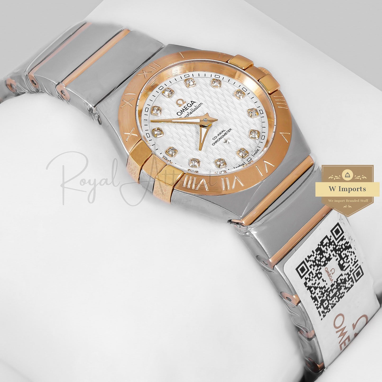 Latest Collection Two Tone Yellow Gold With White Dial & Stone Figure Ladies Watch
