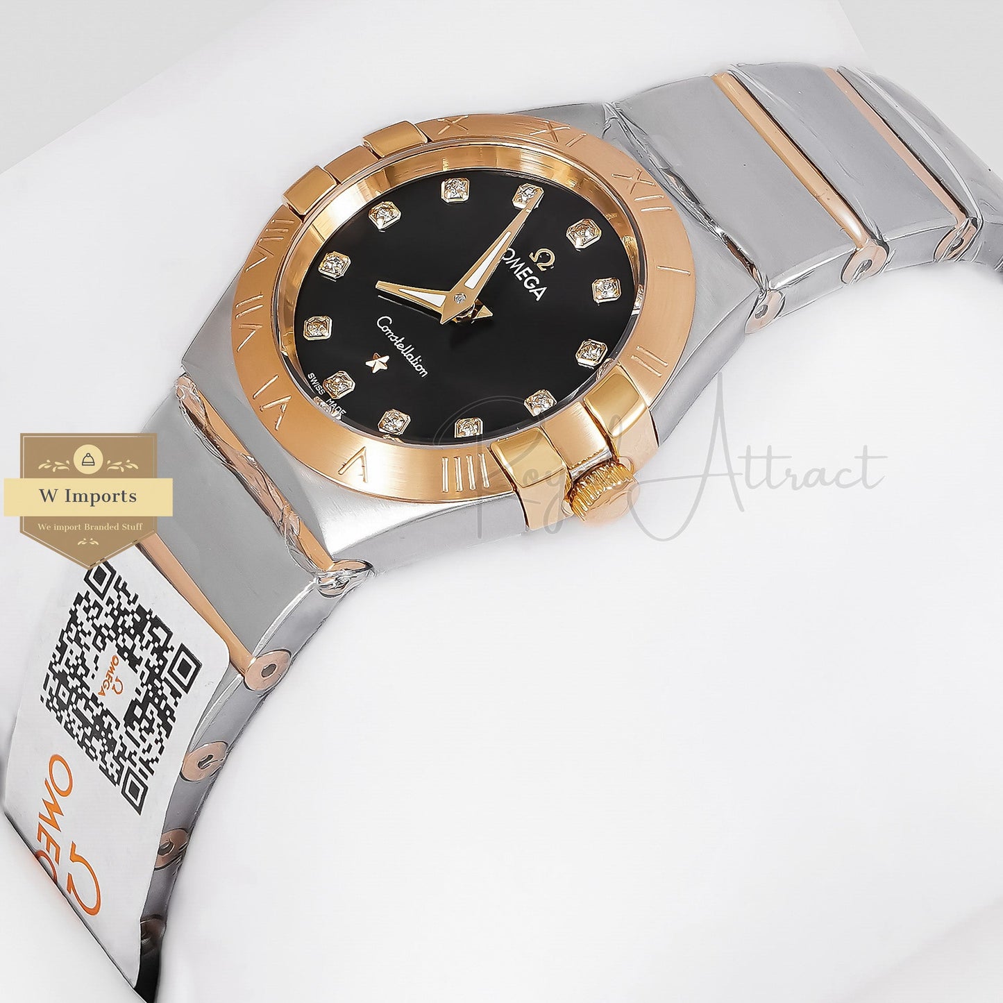 Latest Collection Two Tone Yellow Gold With Black Dial & Stone Figure Ladies Watch
