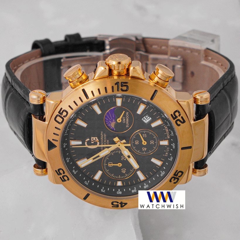 Latest Collection Chronograph Yellow Gold Case With Blue Dial & Black Leather Strap