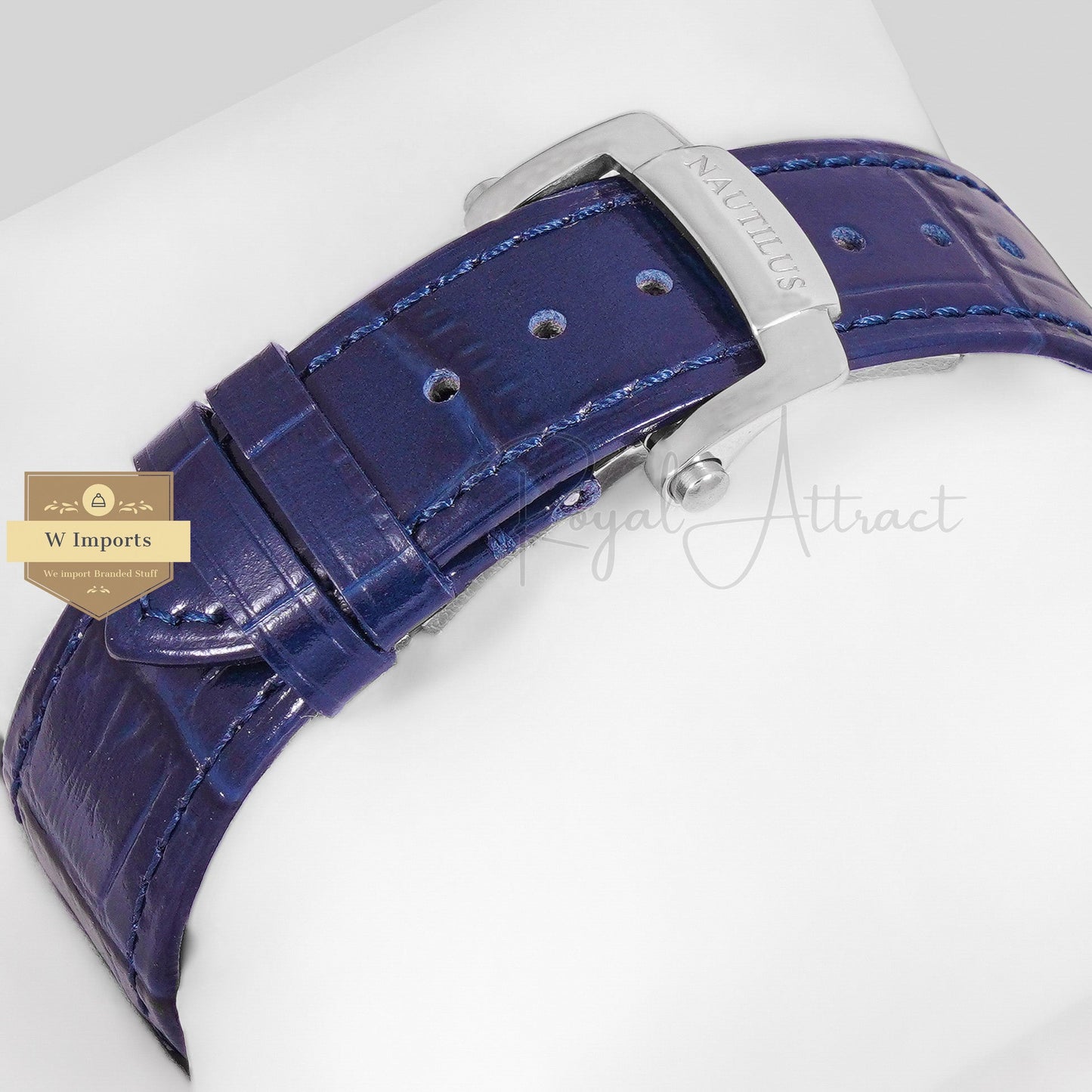 Latest Collection Annual Calendar Moon Phase Silver Stone Case With Blue Dial & Leather Strap
